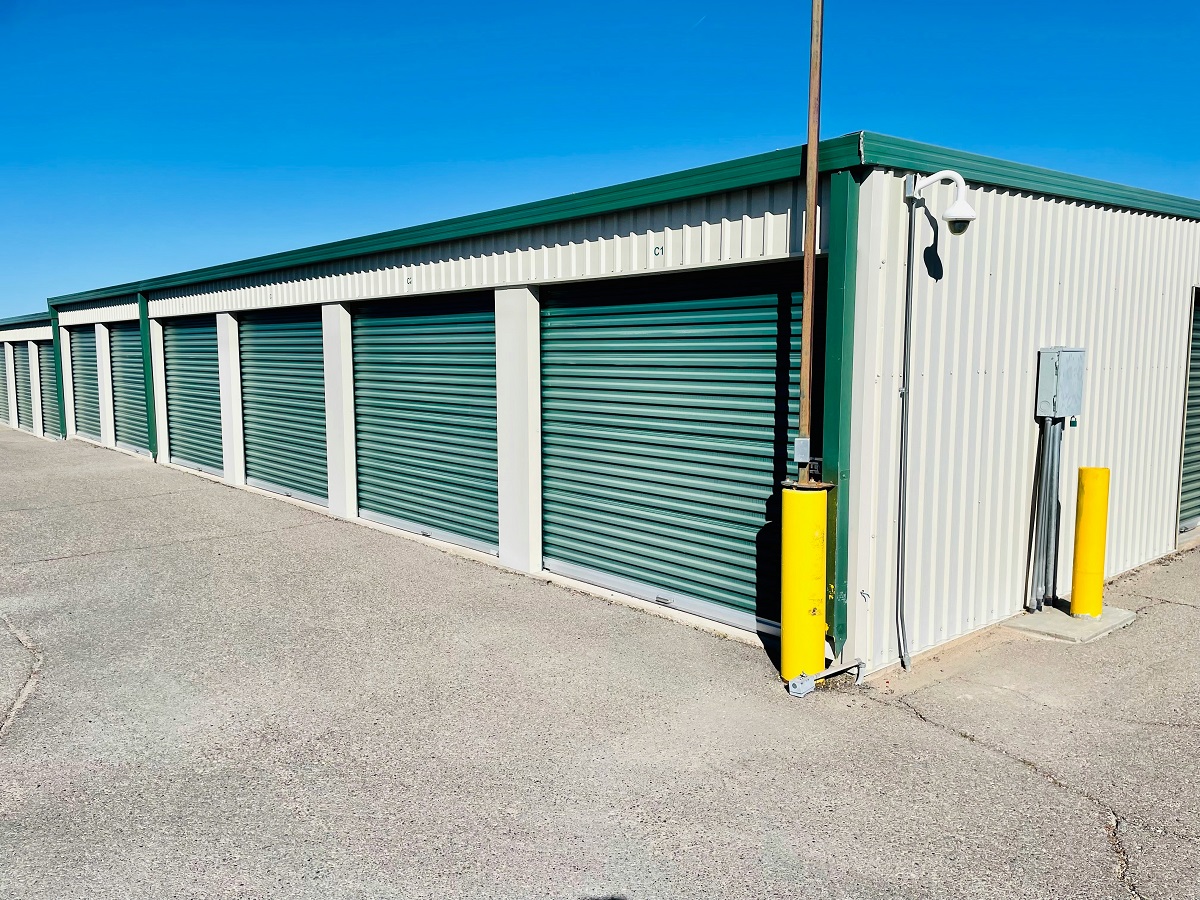 storage units with green doors